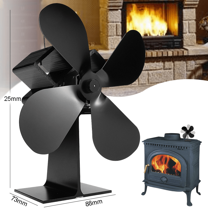Black Fireplace 4 Blade 4 Heat Powered Stove Fan Komin Log Wood Burner Eco Friendly Quiet Fan Home Efficient Heat Distribution - MRSLM