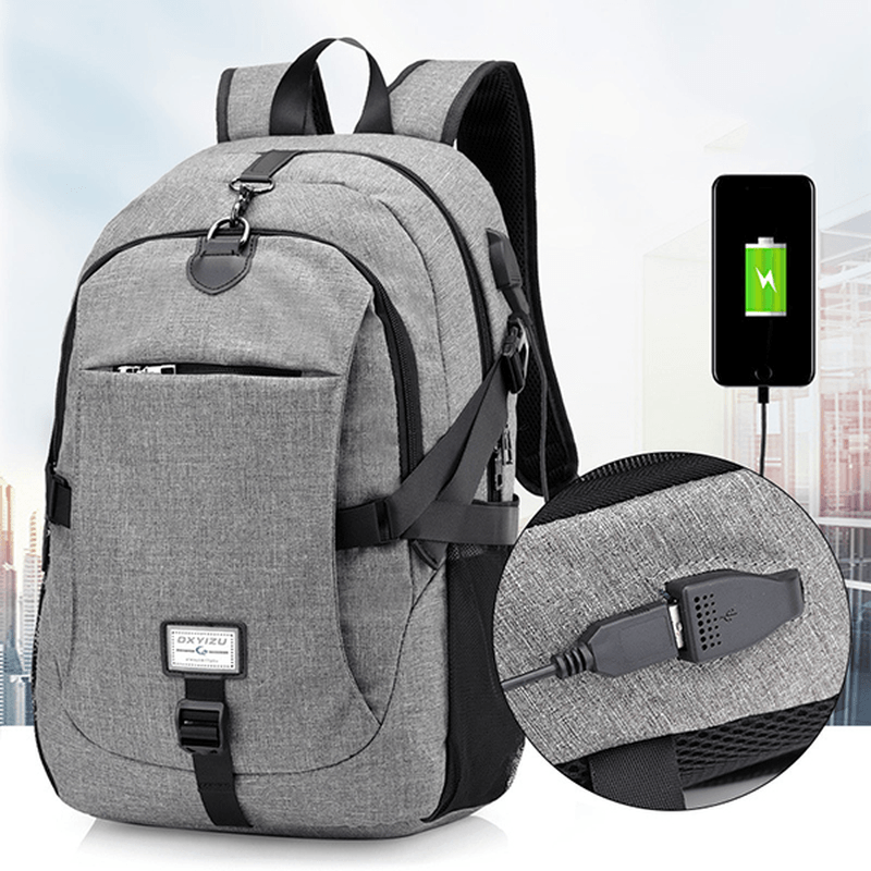 Men Nylon Large Capacity Laptop Backpack Travel Bag with USB Charging Port - MRSLM