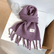 solid color tassel knitted scarf, view 4 - MRSLM