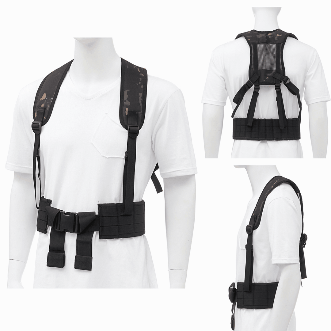 Oxford Cloth Tactical Strap Waist Belt Multifunctional MOLLE Load Girdle with Shoulder Strap - MRSLM