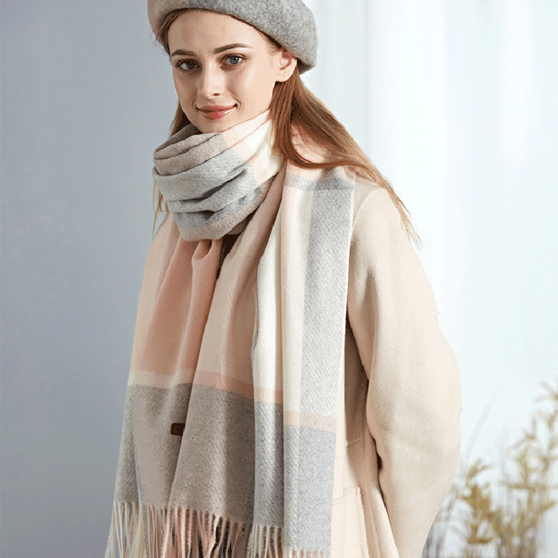 women's plaid wool tassel scarf - MRSLM