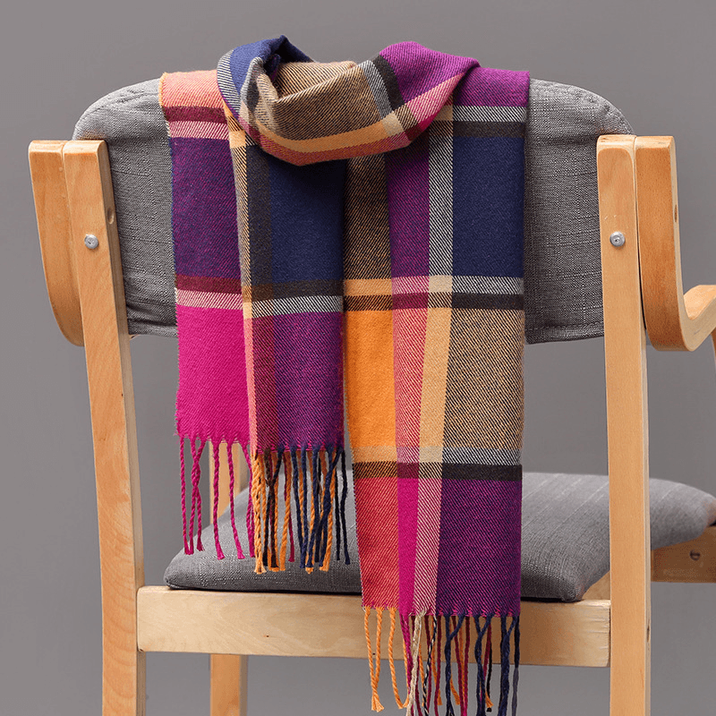plaid imitation cashmere tassel scarf, view 14 - MRSLM