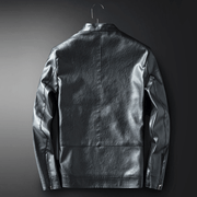 Men's warm slim PU leather jacket, view 3 - MRSLM