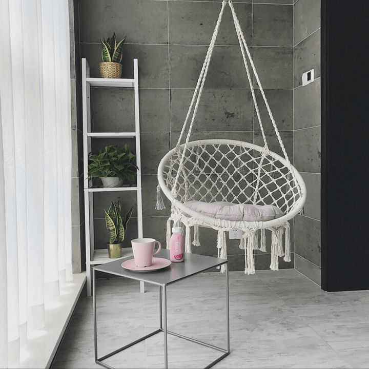 Cotton Hammock Chair Comfort Beige Swing Hang Seat Indoor Outdoor Garden Travel Max Load 120Kg - MRSLM
