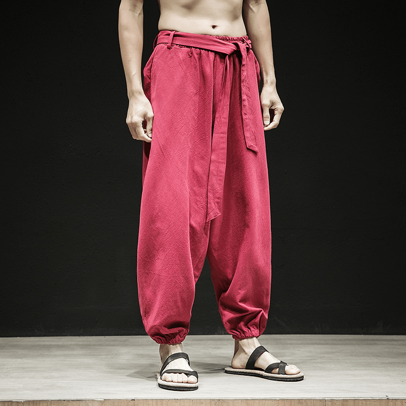 Spring and Summer Chinese Style Pants Men's Elastic Band Width