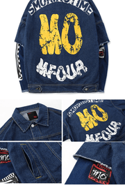 loose dark blue cotton street jacket, view 6 - MRSLM