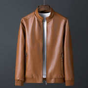slim stand collar faux leather jacket - MRSLM