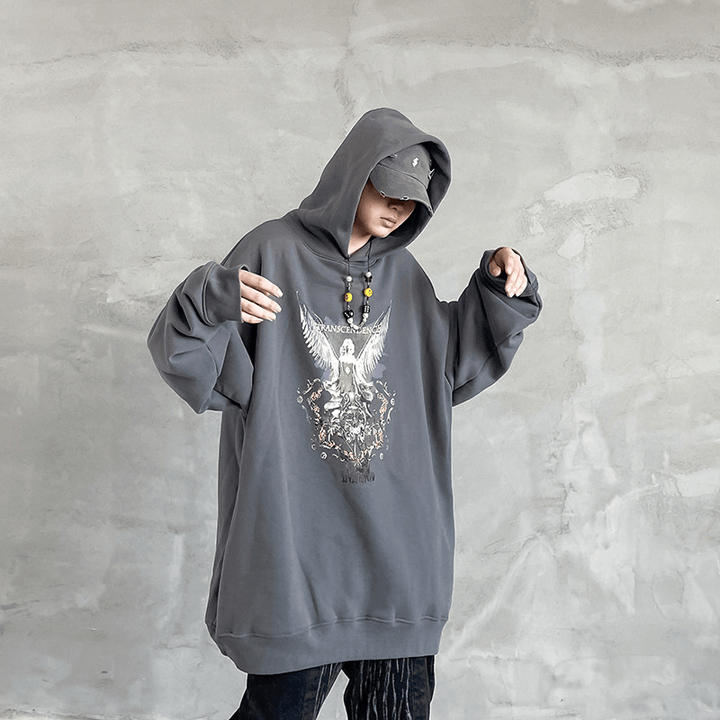 Hip Hop Angel Print Hooded Pullover Sweatshirt - MRSLM