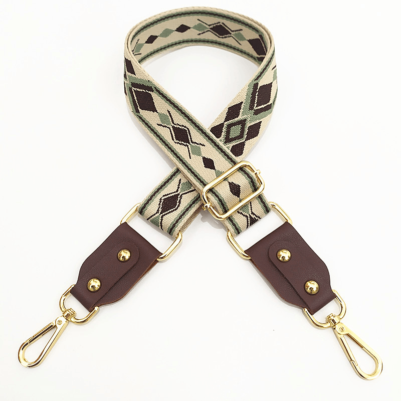 adjustable jacquard bag strap with leather, view 5 - MRSLM
