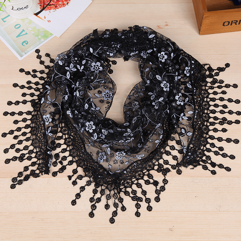 Women's lace fringed scarf, view 7 - MRSLM