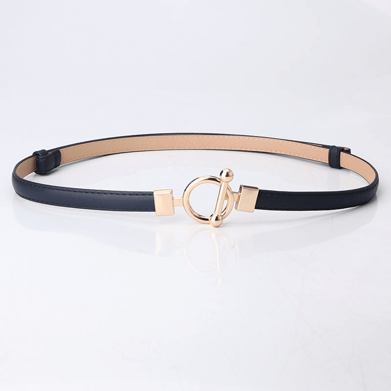 women's slim PU belt with round buckle, view 6 - MRSLM
