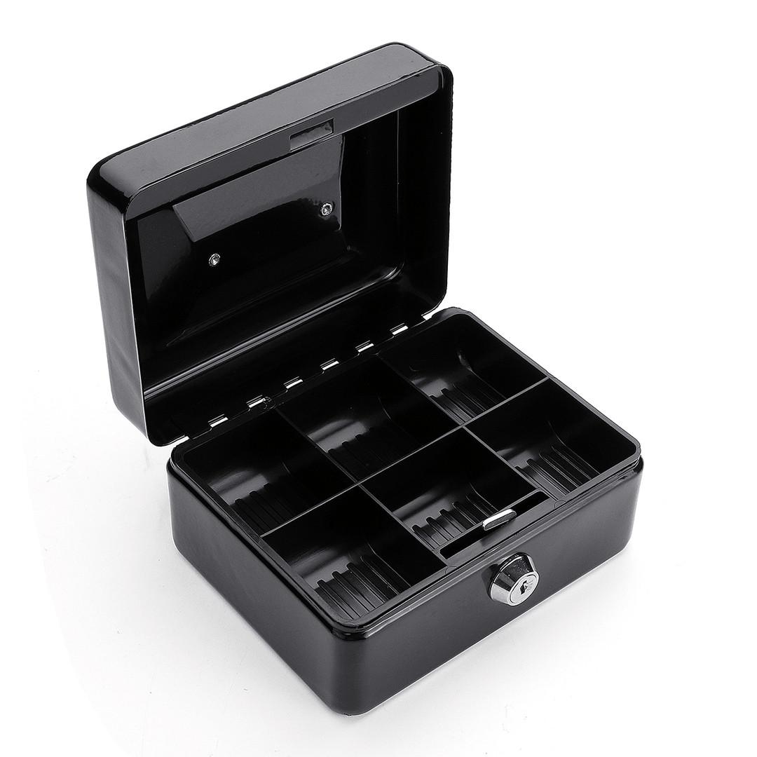 Mini Portable Money Safe Storage Case Black Sturdy Metal with Coin Tray Cash Carry Box - MRSLM