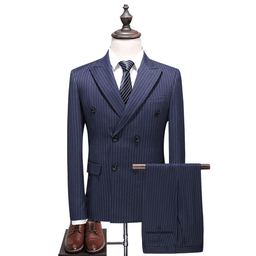 2018 Autumn and Winter New Foreign Trade New Men'S Double-Breasted Striped Suit Three-Piece Suit - MRSLM