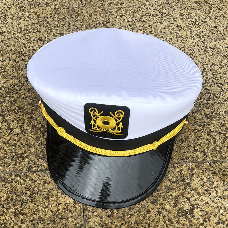White Embroidery Party Flat Navy Hat - MRSLM