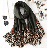 Cotton leopard print long scarf, view 4 - MRSLM