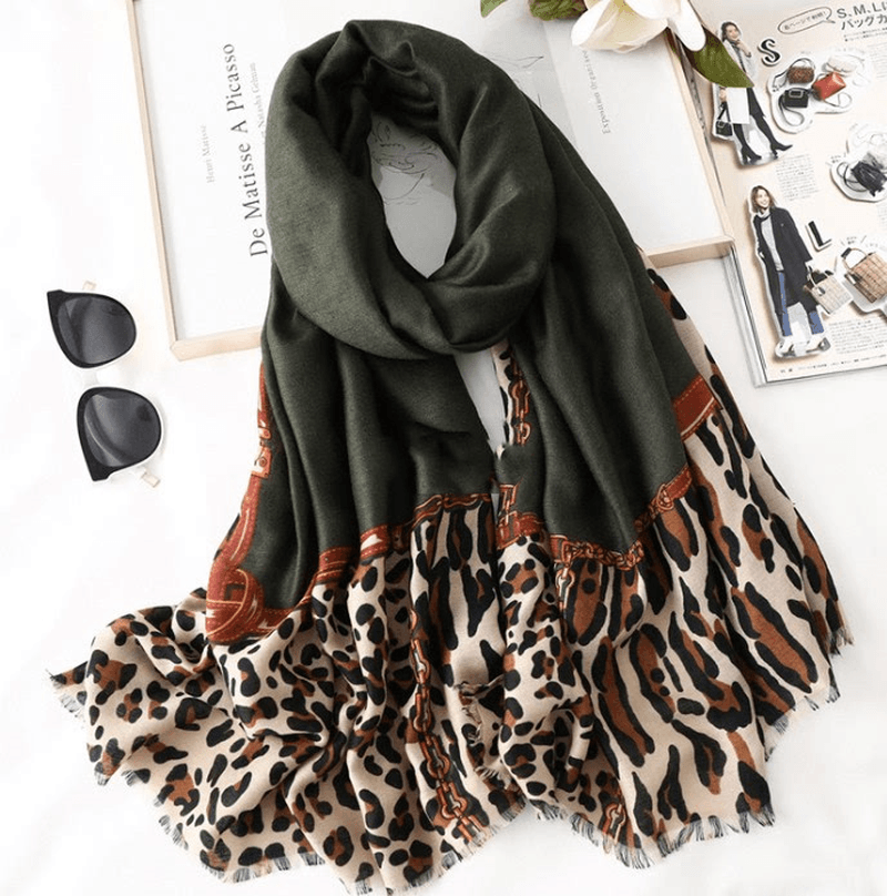 Cotton leopard print long scarf, view 4 - MRSLM