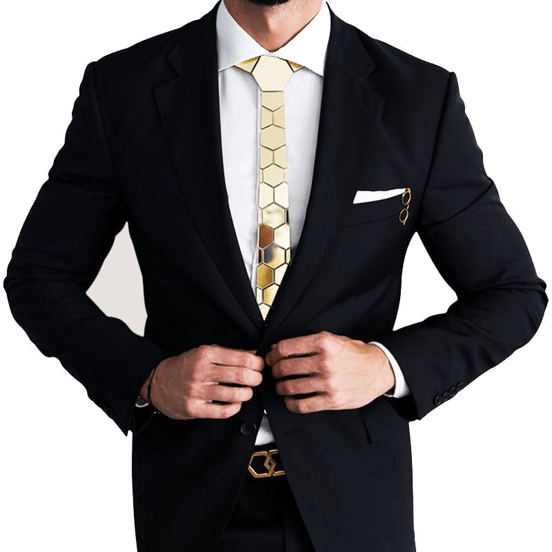 Stitching Geometric Plaid Gold Tie Men'S Suit Clothing - MRSLM