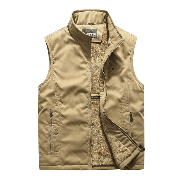 Mens Outdoor Zipper Solid Color Thickened Warm Fishing Vest - MRSLM