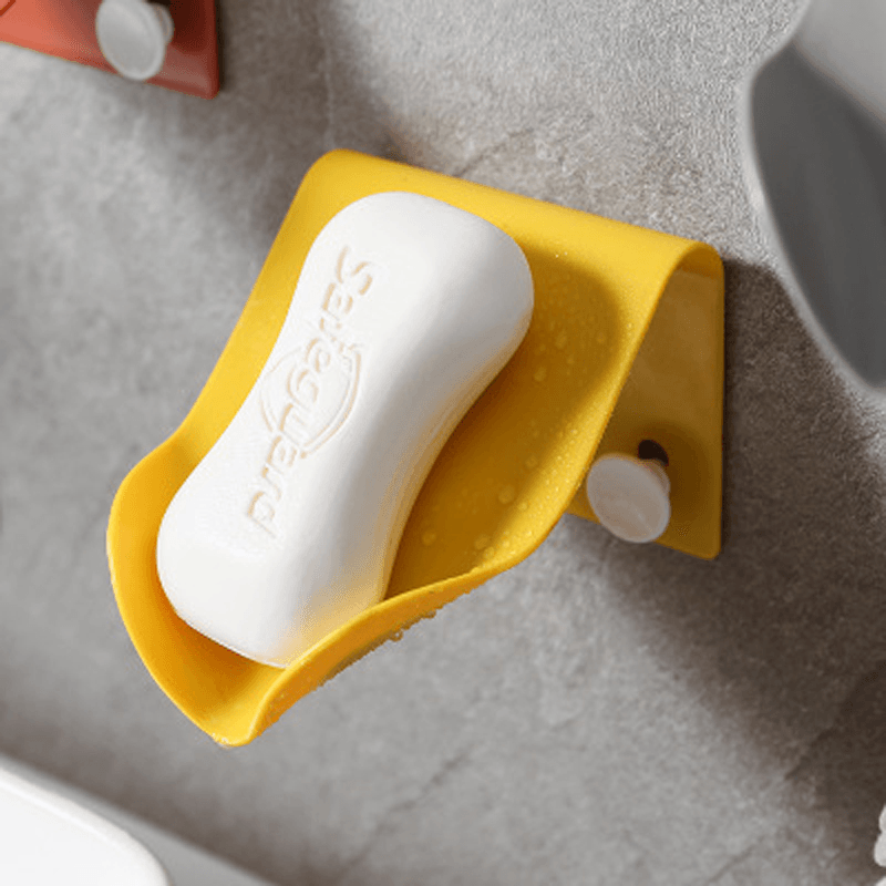 Wall Mounted Soap Dish Drain Storage Box Plastic Self Adhesive Shape Soap Tray Holder Container Bathroom Accessories - MRSLM