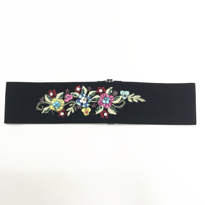 embroidered women's waist belt with flower buckle, view 4 - MRSLM