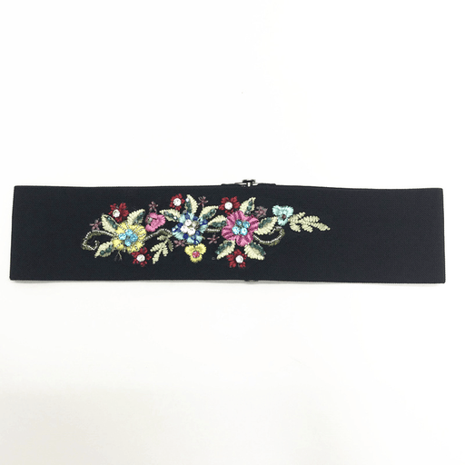 embroidered women's waist belt with flower buckle, view 4 - MRSLM