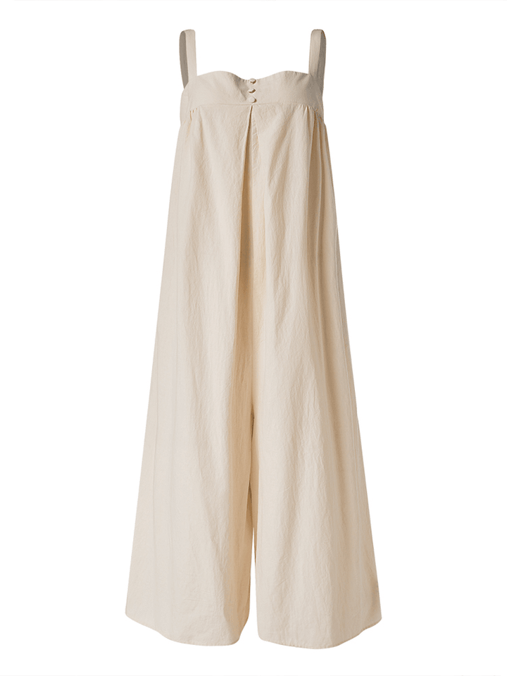 Solid Color Straps Pleated Daily Casual Jumpsuit for Women - MRSLM