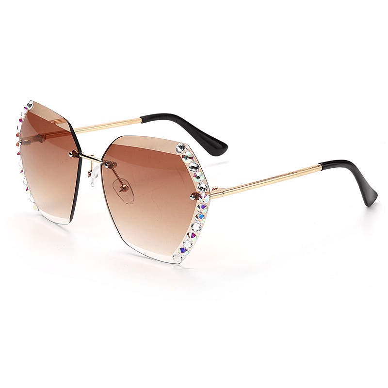 Trendy Frameless Crystal Trim Sunglasses Ladies Anti-Ultraviolet Diamond Sunglasses