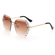 Trendy Frameless Crystal Trim Sunglasses Ladies Anti-Ultraviolet Diamond Sunglasses - MRSLM