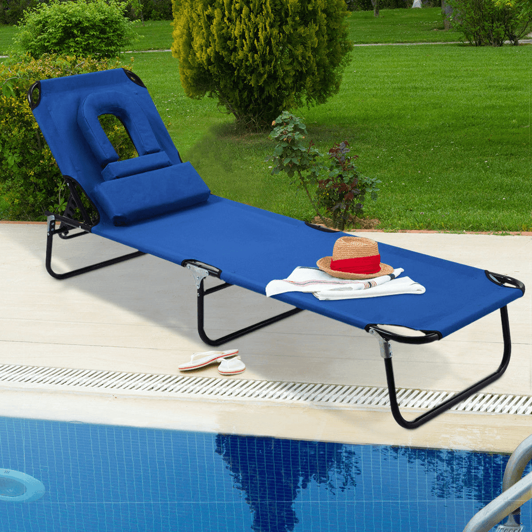 Blue Outdoor Folding Reclining Beach Patio Chaise Lounge Chair Pool Lawn Camping - MRSLM