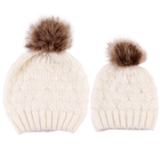 parent-child knit hat with fur ball, view 2 - MRSLM