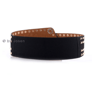 Women's punk rivet elastic wide belt, view 3 - MRSLM