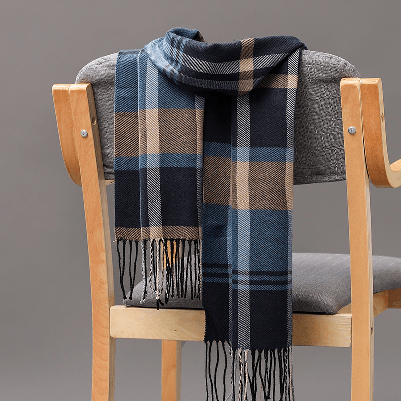 plaid imitation cashmere tassel scarf, view 7 - MRSLM