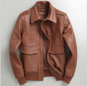 Men's short slim-fit cowhide leather jacket - MRSLM