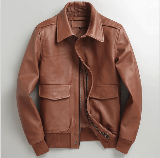 Men's short slim-fit cowhide leather jacket - MRSLM