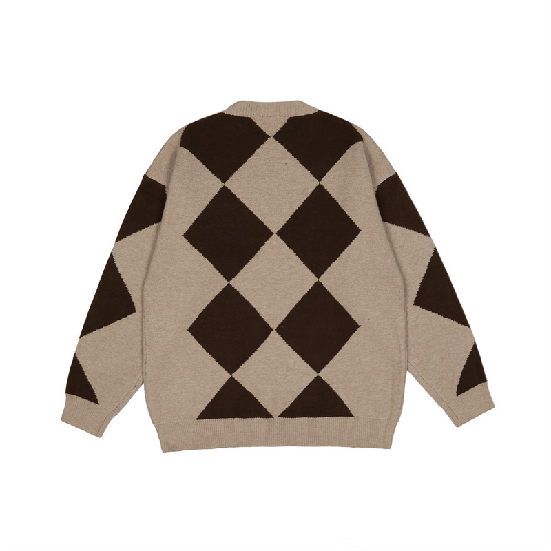 men's diamond jacquard round neck sweater, view 5 - MRSLM