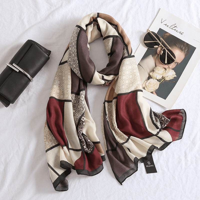 women's long check cotton linen scarf, view 2 - MRSLM