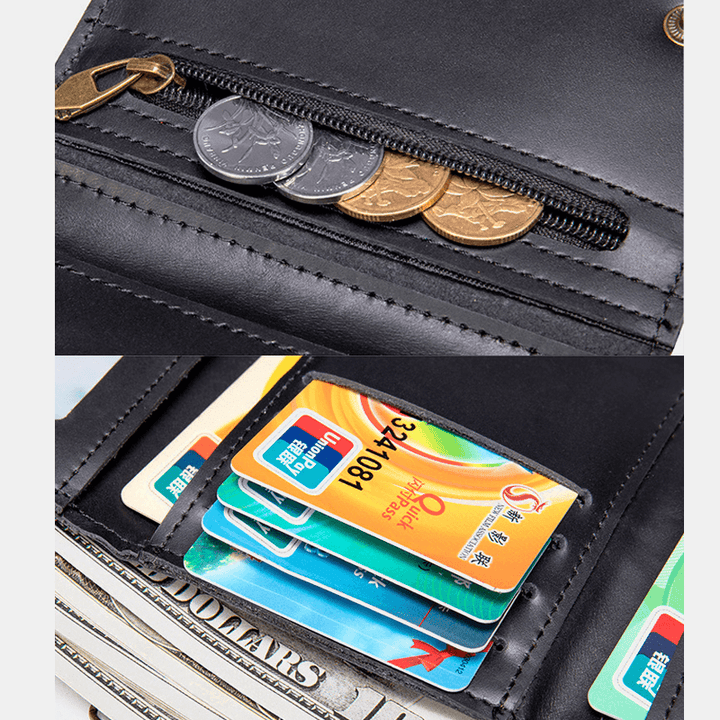 Men Genuine Leather Trifold Multi-Card Slot RFID Anti-Theft Thin Card Holder Coin Purse Wallet Cowhide Money Clip - MRSLM