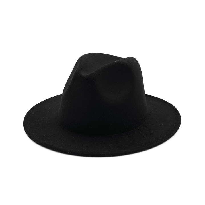 Ladies Black Hat Simple Woolen Top Hat Flat Brim Big Brim Jazz Hat - MRSLM