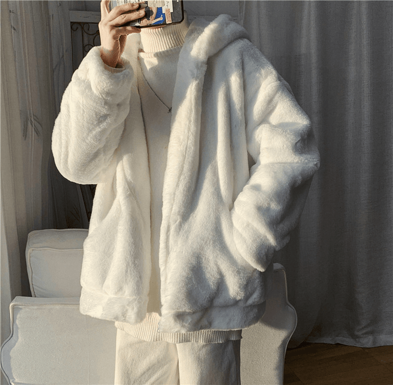 Plain white plus-velvet coat - MRSLM