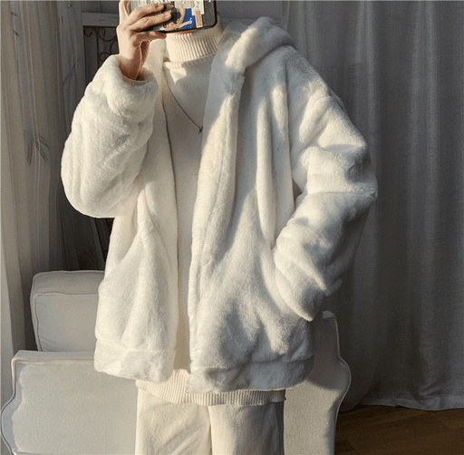 Plain white plus-velvet coat - MRSLM
