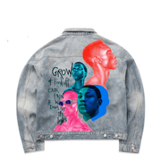 graffiti print denim jacket, view 2 - MRSLM