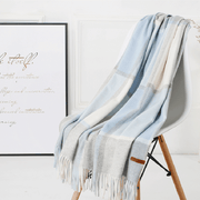 women's plaid wool tassel scarf, view 10 - MRSLM
