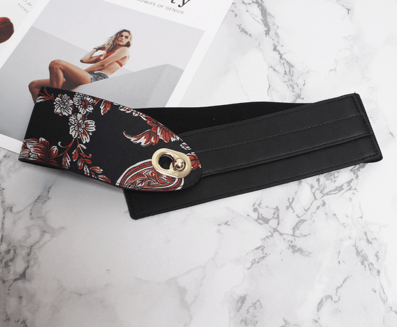 Women's wide elastic PU leather belt, view 4 - MRSLM