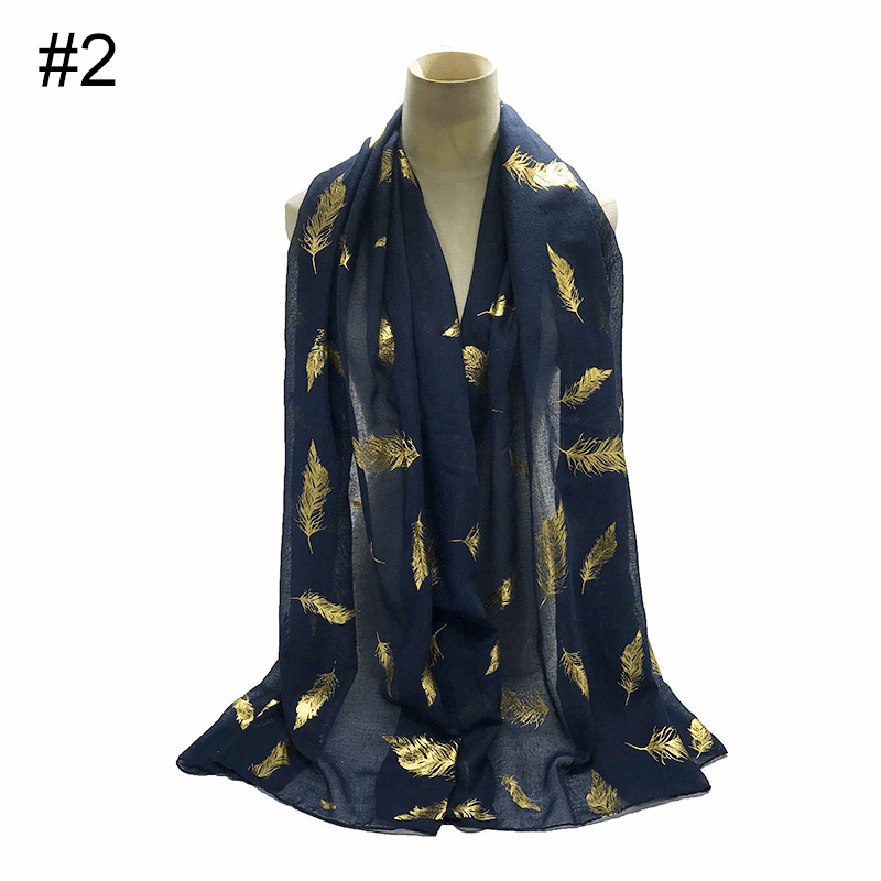 gold leaf print scarf turban shawl, view 4 - MRSLM