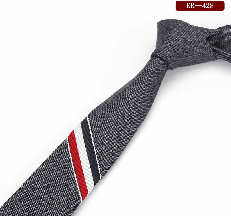 super narrow striped cotton tie, view 6 - MRSLM