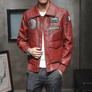 Men's PU leather embroidered motorcycle jacket, view 2 - MRSLM