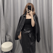 Women's short black PU leather jacket - MRSLM