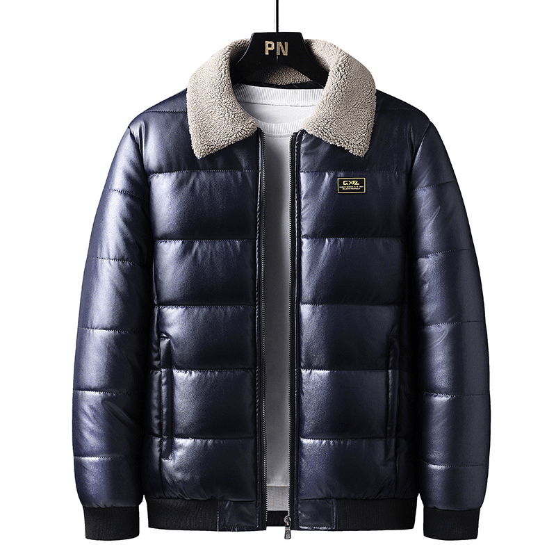 men's thickened PU leather winter jacket, view 4 - MRSLM