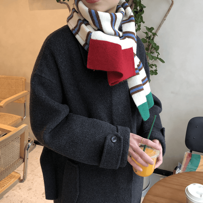 contrast striped knitted scarf, view 7 - MRSLM