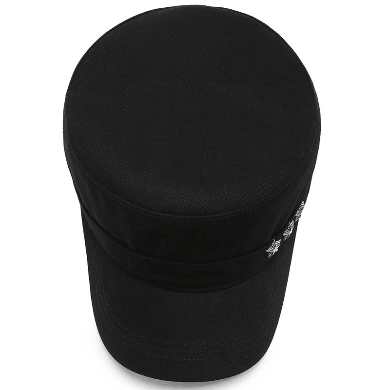 cotton flat top military style peaked cap, view 5 - MRSLM